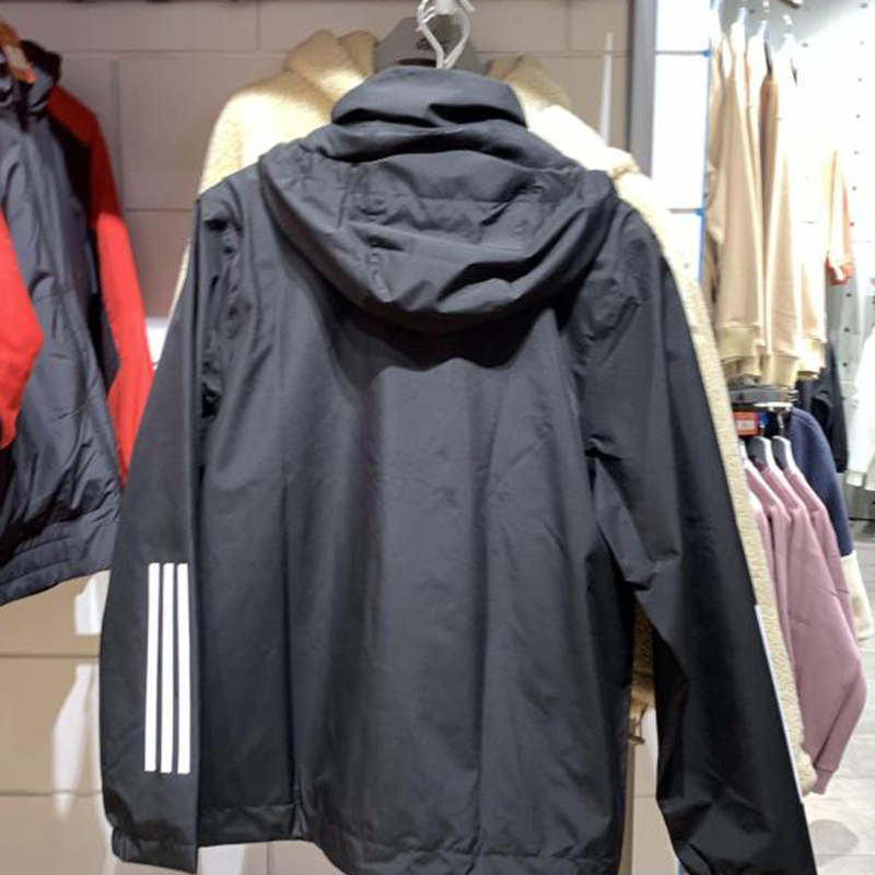 阿迪达斯夹克衫男正品款Adidas运动服连帽黑白梭织外套H65773 - 图0