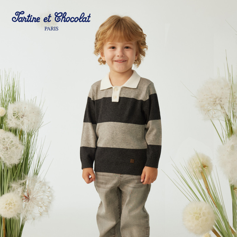 tartineetchocolat法国巧克力童装25新品男童翻领条纹针织衫,淘宝优惠券,粉丝福利购,淘宝优惠卷