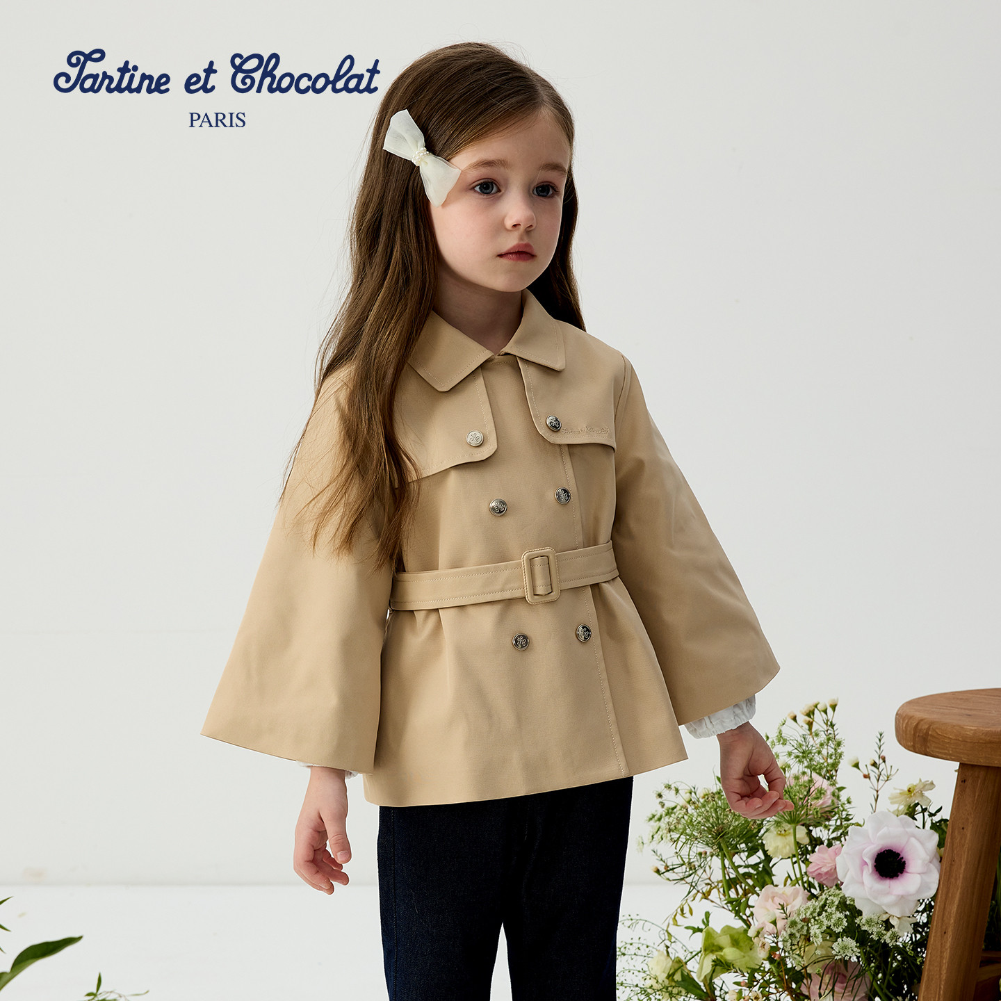 tartineetchocolat法国巧克力童装26春季新款女童翻领时尚风衣,淘宝优惠券,粉丝福利购,淘宝优惠卷