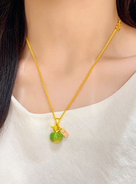 金店同款沙金珐琅彩平安果吊坠项链鎏彩青苹果珠锁骨链送女友