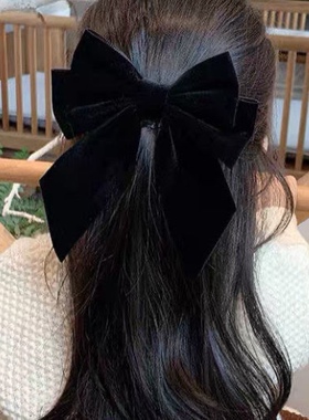 红色丝绒蝴蝶结发夹弹簧夹后脑勺黑色发饰头饰学生表演发夹