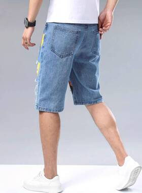 Men's High Cotton Graffiti Print Ripped Distressed Denim