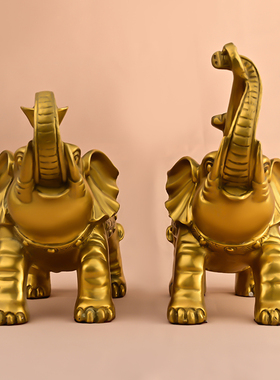 大号吉象福象黄铜大象摆件元宝如意对象客厅酒柜办公室装饰品铜象
