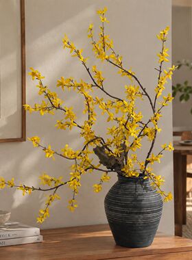 仿真迎春花长枝假花客厅落地装饰花中式软装黄色连翘家居插花摆件