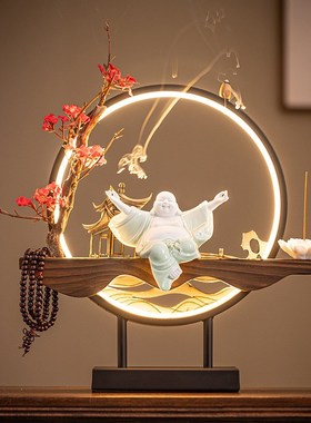 优选桌面创意新中式禅意摆件灯圈小夜灯家居装饰品客厅.办公室开