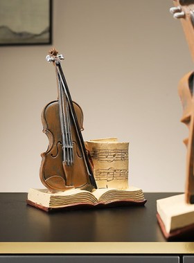 优选欧式复古怀旧时钟摆件酒柜装饰D品家居客厅小提琴乐器书柜摆