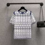 Летняя этническая футболка для отдыха, комплект, подходит для полных девушек, большой размер, этнический стиль, по фигуре, короткий рукав