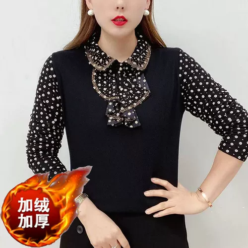 Бархатная утолщенная базовая рубашка для осени и зимы 2023 Новая модная рубашка для матерей носить полу-туртлек