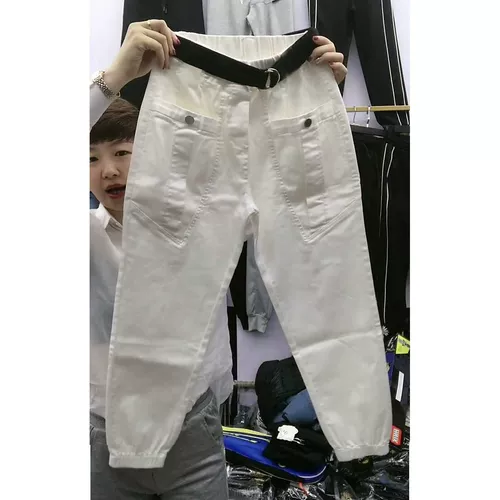 Белые штаны, приталенные джинсы-шаровары, свободный крой, высокая талия