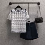 Летняя этническая футболка для отдыха, комплект, подходит для полных девушек, большой размер, этнический стиль, по фигуре, короткий рукав