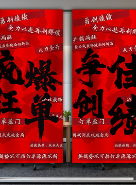 双十一电商公司氛围布置玻璃门贴办公室职场励志口号激励标语挂布