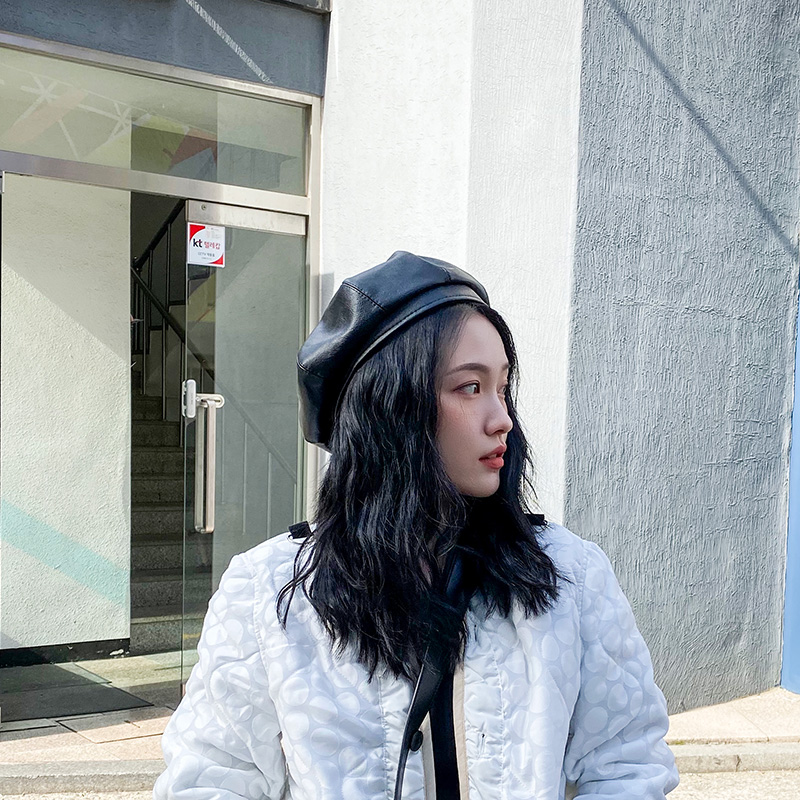 心秀嘉派专卖店ins网红款八角贝雷帽pu皮质英伦日系画家帽子女秋冬天韩版潮百搭0