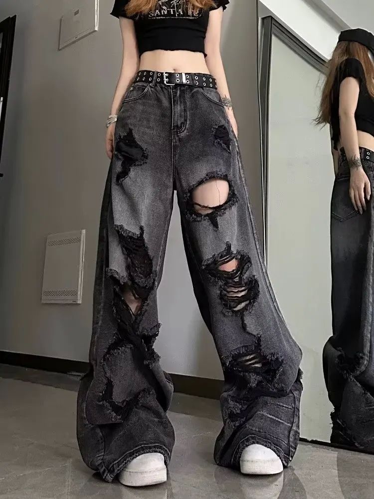 Niche Design Jeans, High Street Heavy Industry Wide Leg Pant-图0