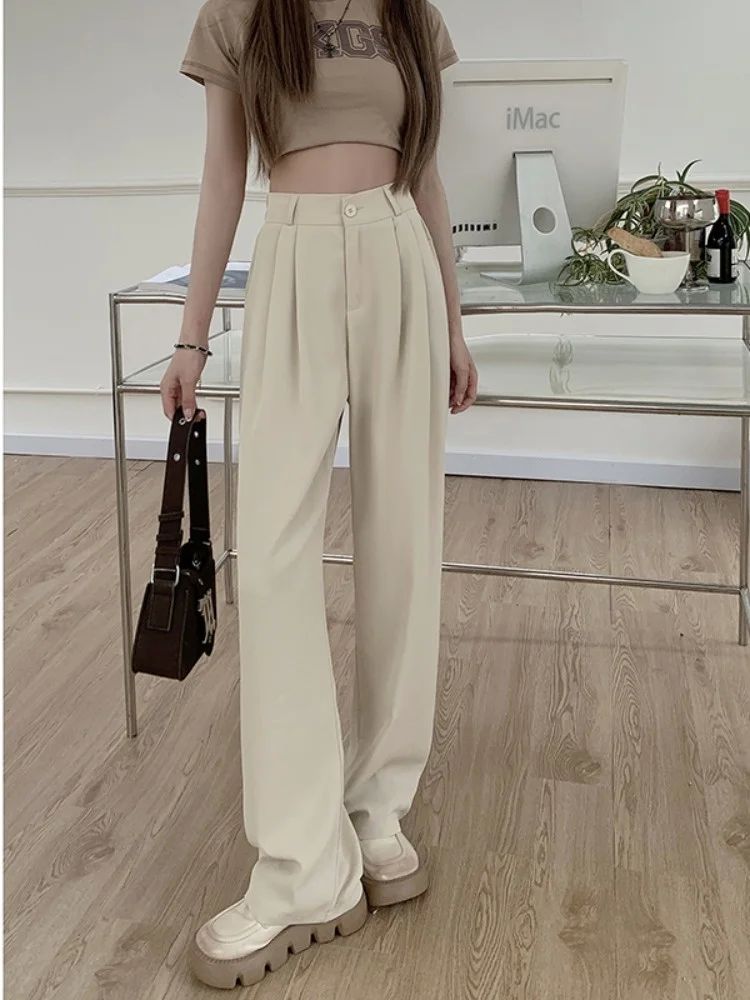 Elastic Waist Casual Pants Women's Straight Leg Pants Slim S - 图1