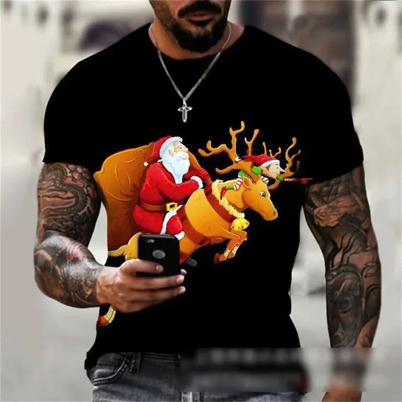 Merry Christmas 3D Printed T Shirt Elk Snowman Graphic T Sh-图3