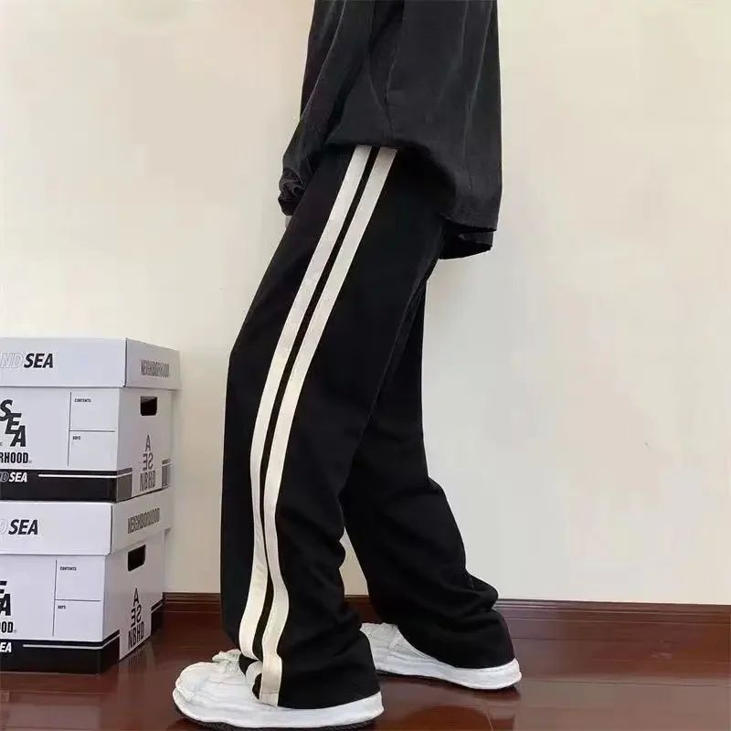 Korean Fashion Wide Leg Pants Women Loose Casual Striped Hig - 图0