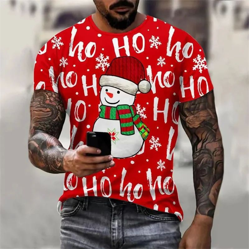 Merry Christmas 3D Printed T Shirt Elk Snowman Graphic T Sh-图0