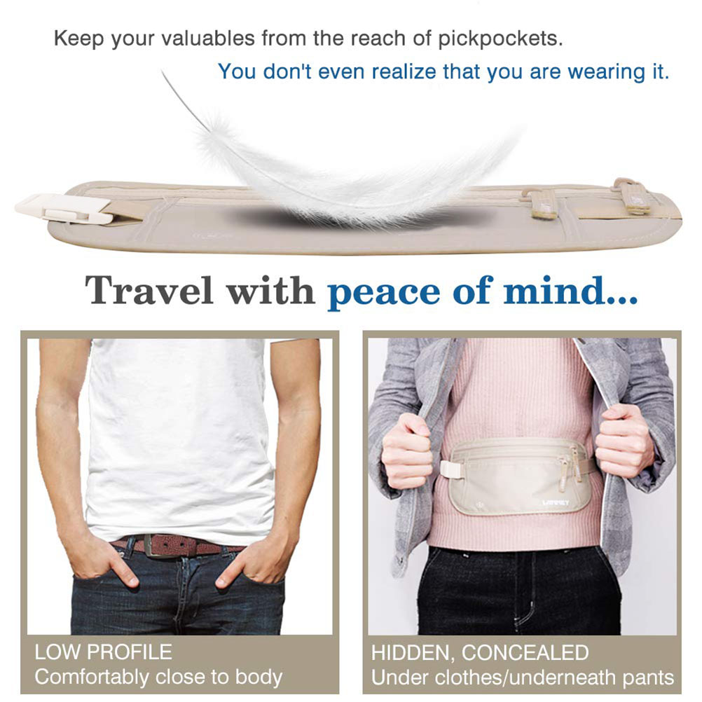 Invisible Travel Waist Packs Pouch for Passport Money Belt B - 图1