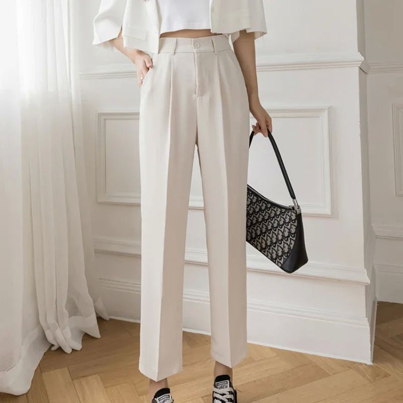 Casual Women Suit Pants 2023 Summer Fashion High Waist Black - 图2