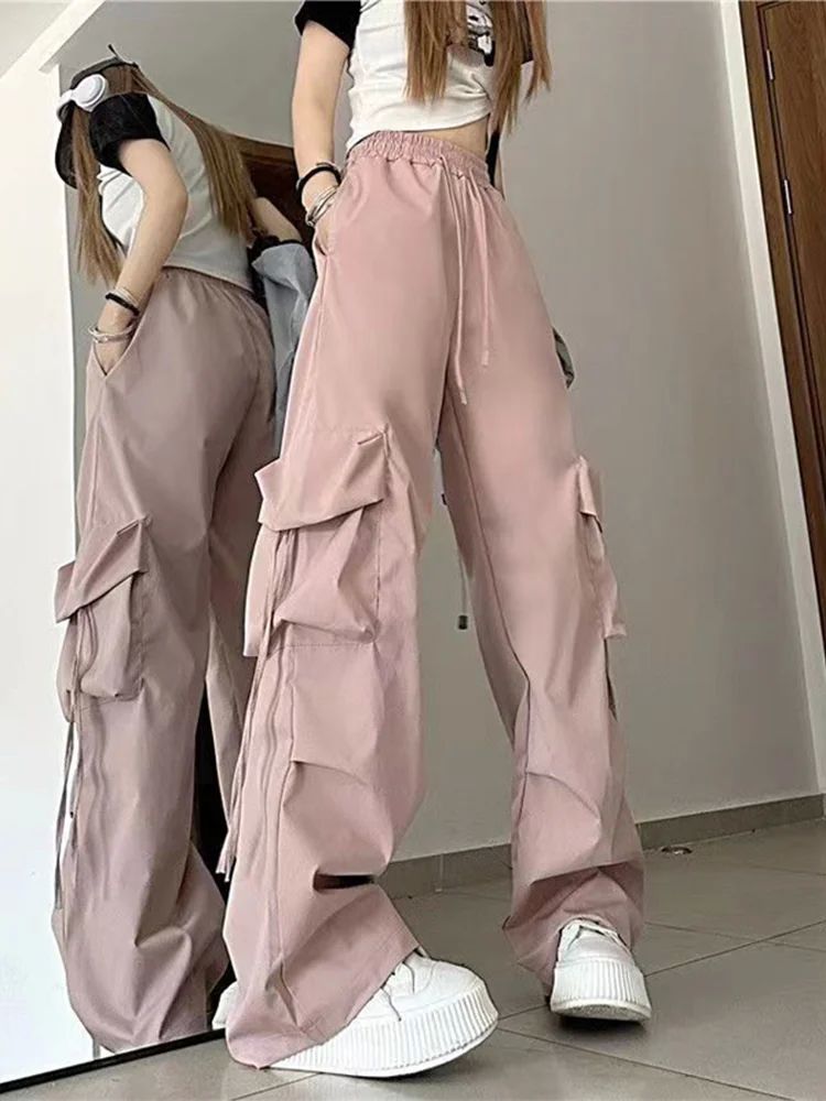 Women Y2K Korean Cargo Pants Hip Hop Loose Causal Wide Leg P-图1