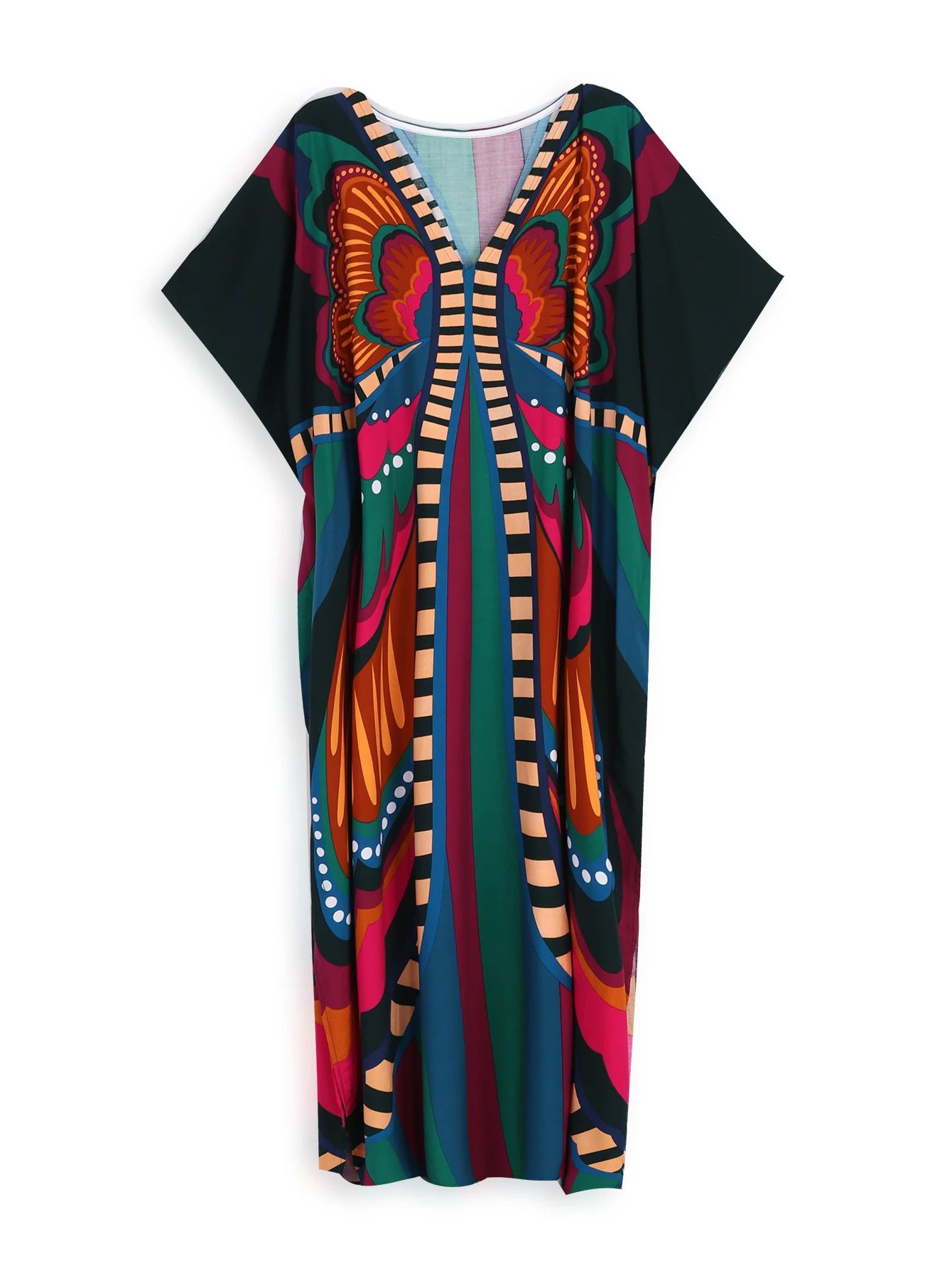 2024 Summer New Plus Size Causal Batwing Sleeve Kaftan Maxi-图3