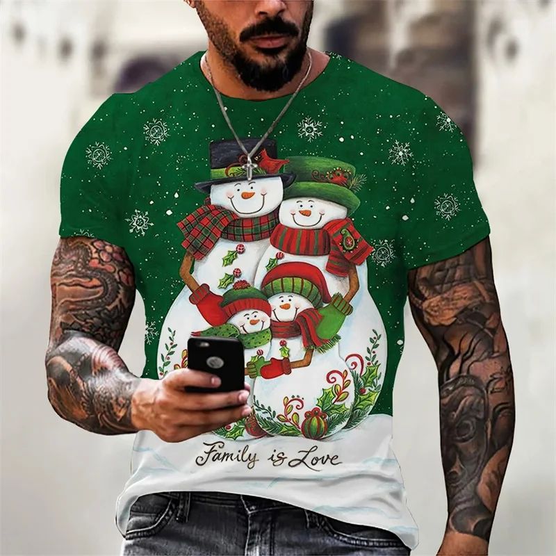 Merry Christmas 3D Printed T Shirt Elk Snowman Graphic T Sh-图2