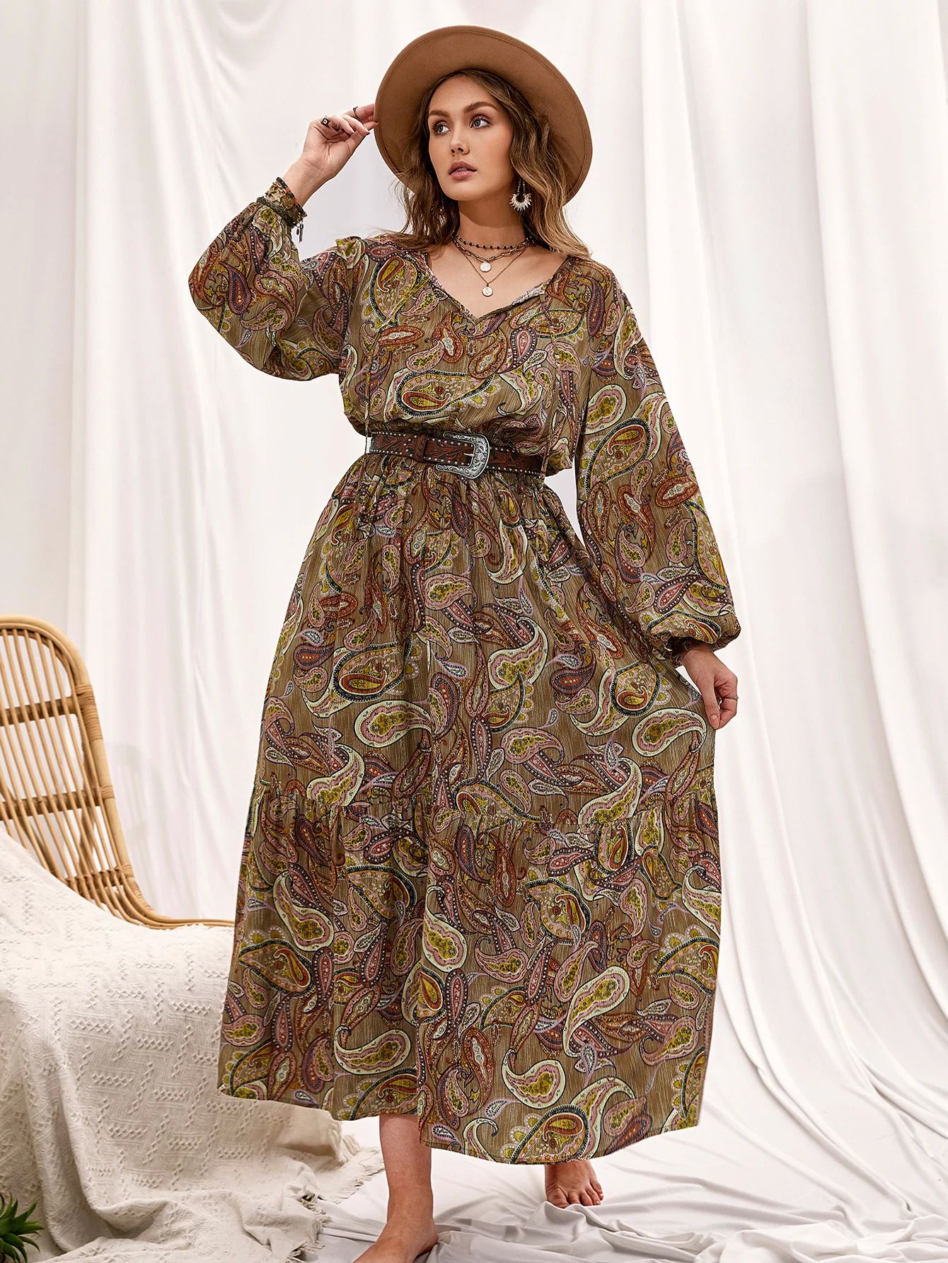 Rusttydustty-Plus size bohemian cashew print waistband wrap-图2