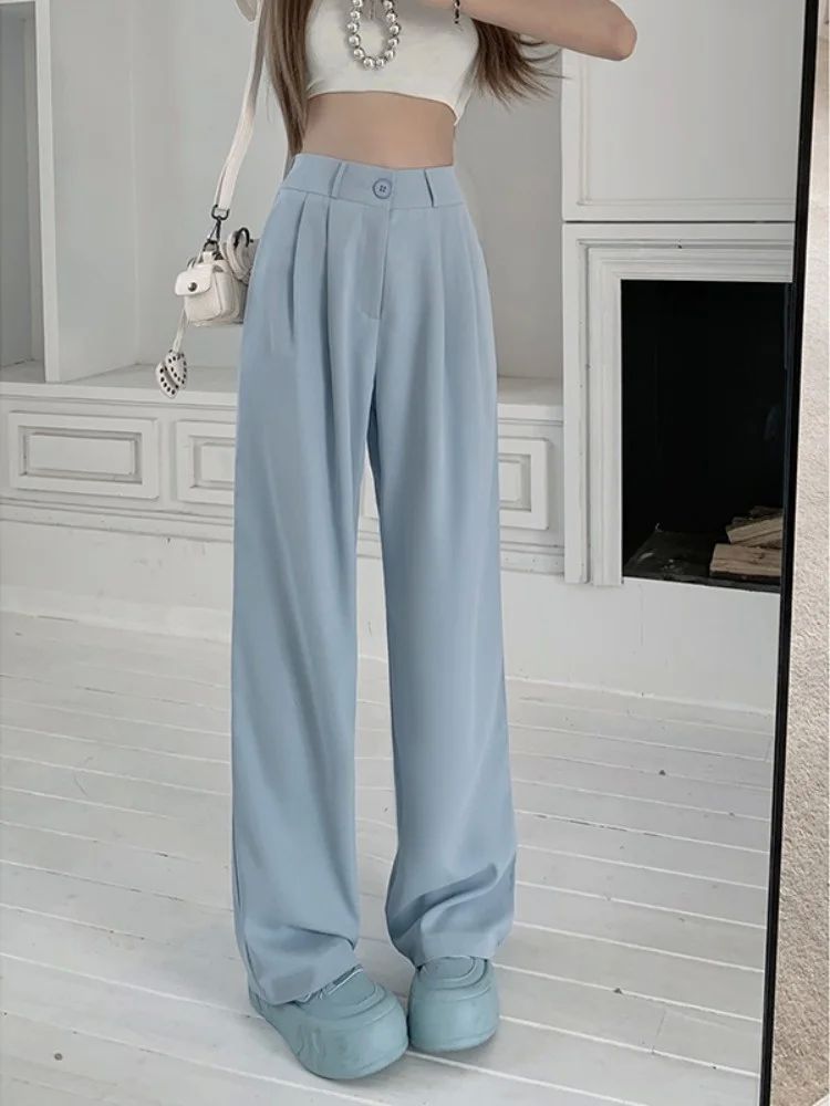 Elastic Waist Casual Pants Women's Straight Leg Pants Slim S - 图2