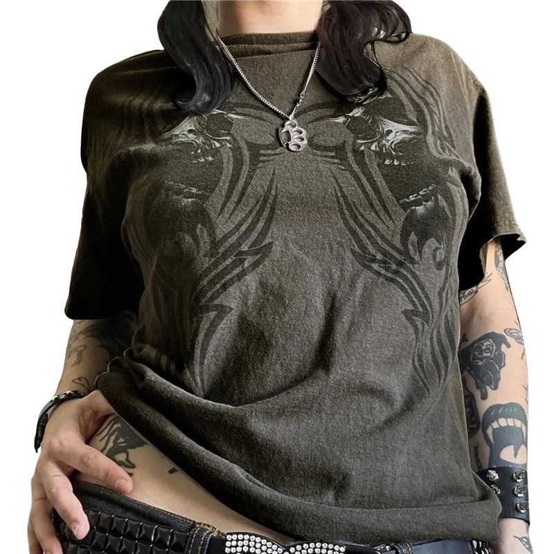 Xingqing y2k Japanese Grunge Tees 2000s Women Star Print Rou - 图2