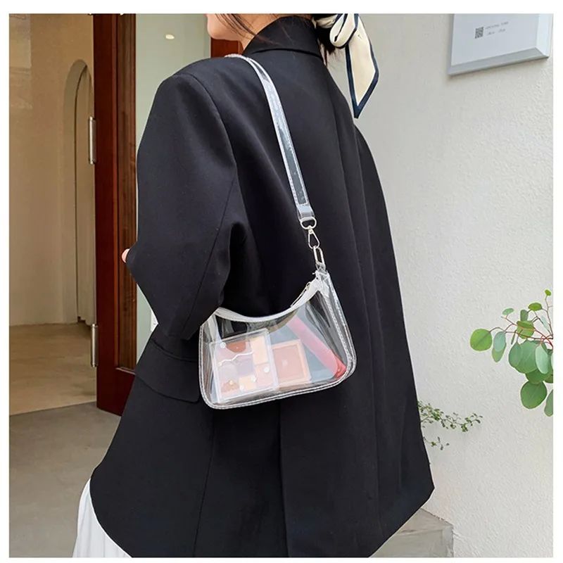 Clear Jelly Shoulder Bag For Women, Y2K Small Zipper Underar - 图1