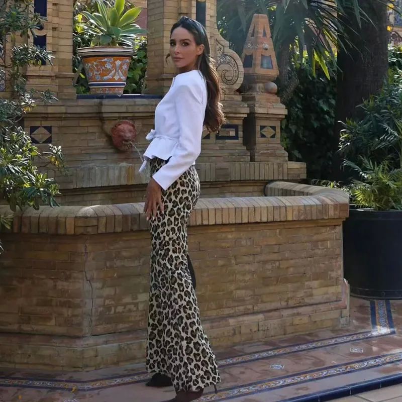 TRAF Leopard Print Pants For Women High Waist Wide Pants Sum - 图2