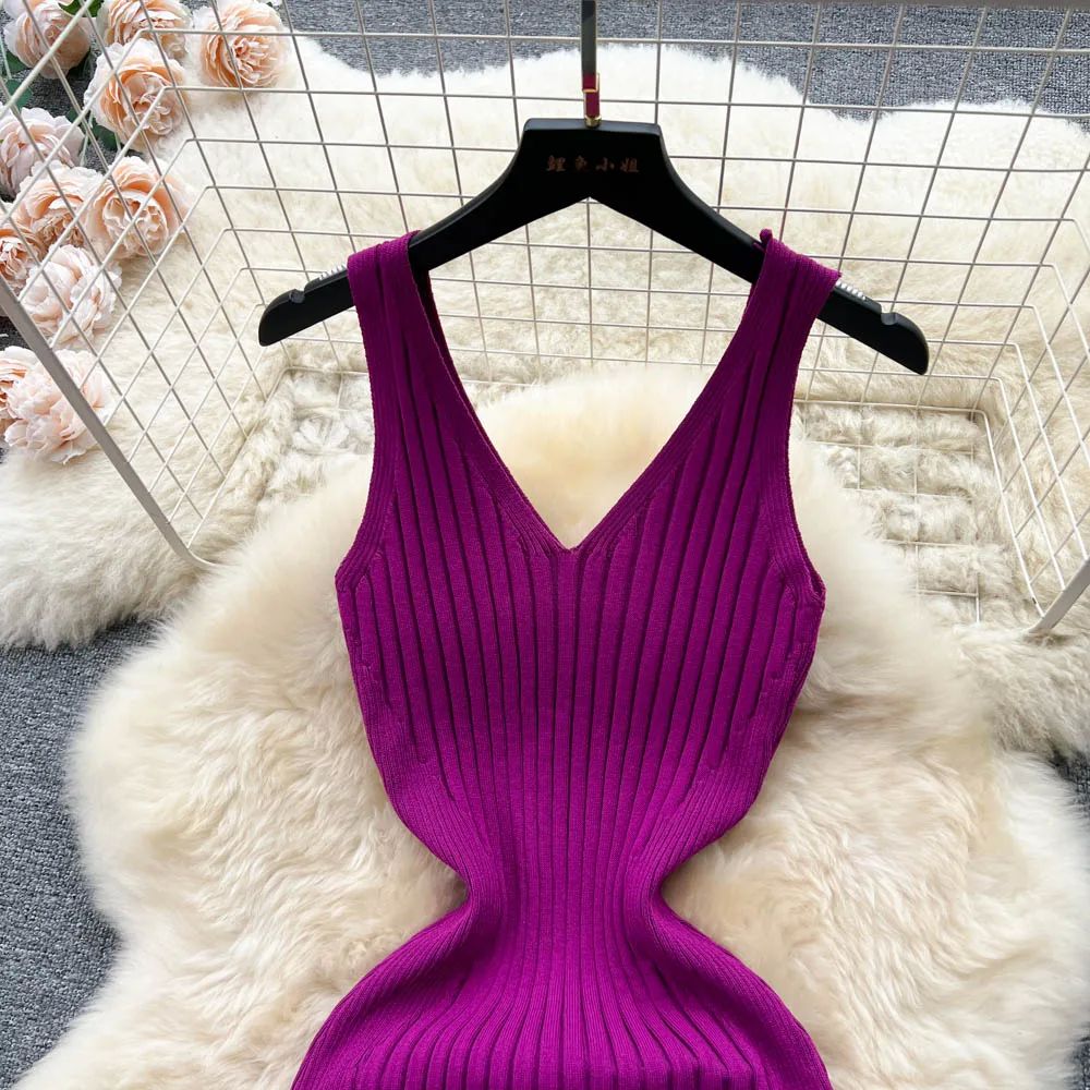 YuooMuoo Women Dress Sexy V-neck Slim Elastic Ribbed Knitted - 图3