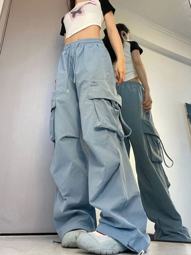 Women Y2K Korean Cargo Pants Hip Hop Loose Causal Wide Leg P-图3