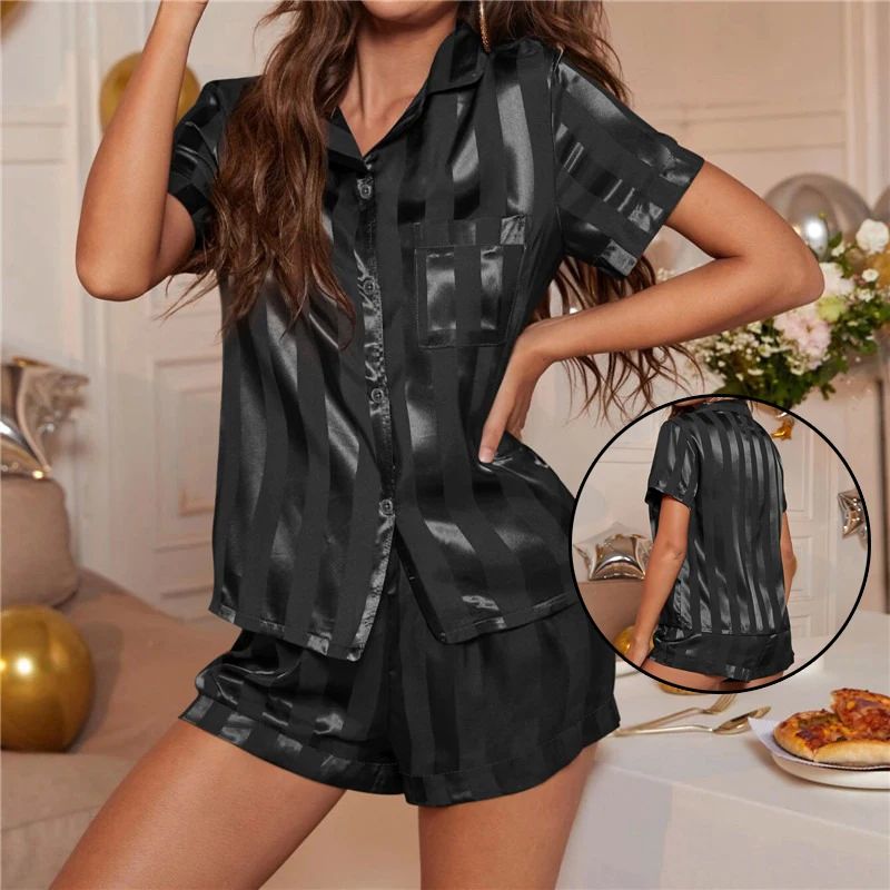 Satin Pajamas Set Summer Two Pieces Pijama Women Pajamas Set - 图3