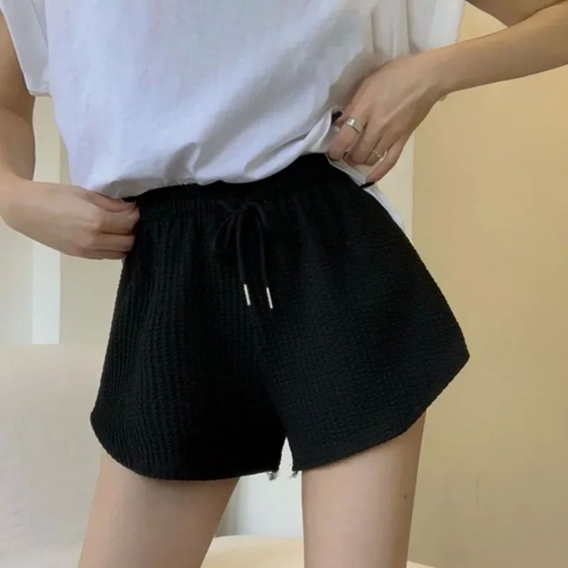 Women Shorts Summer High Elastic Lace Up Drawstring Wide Leg - 图3