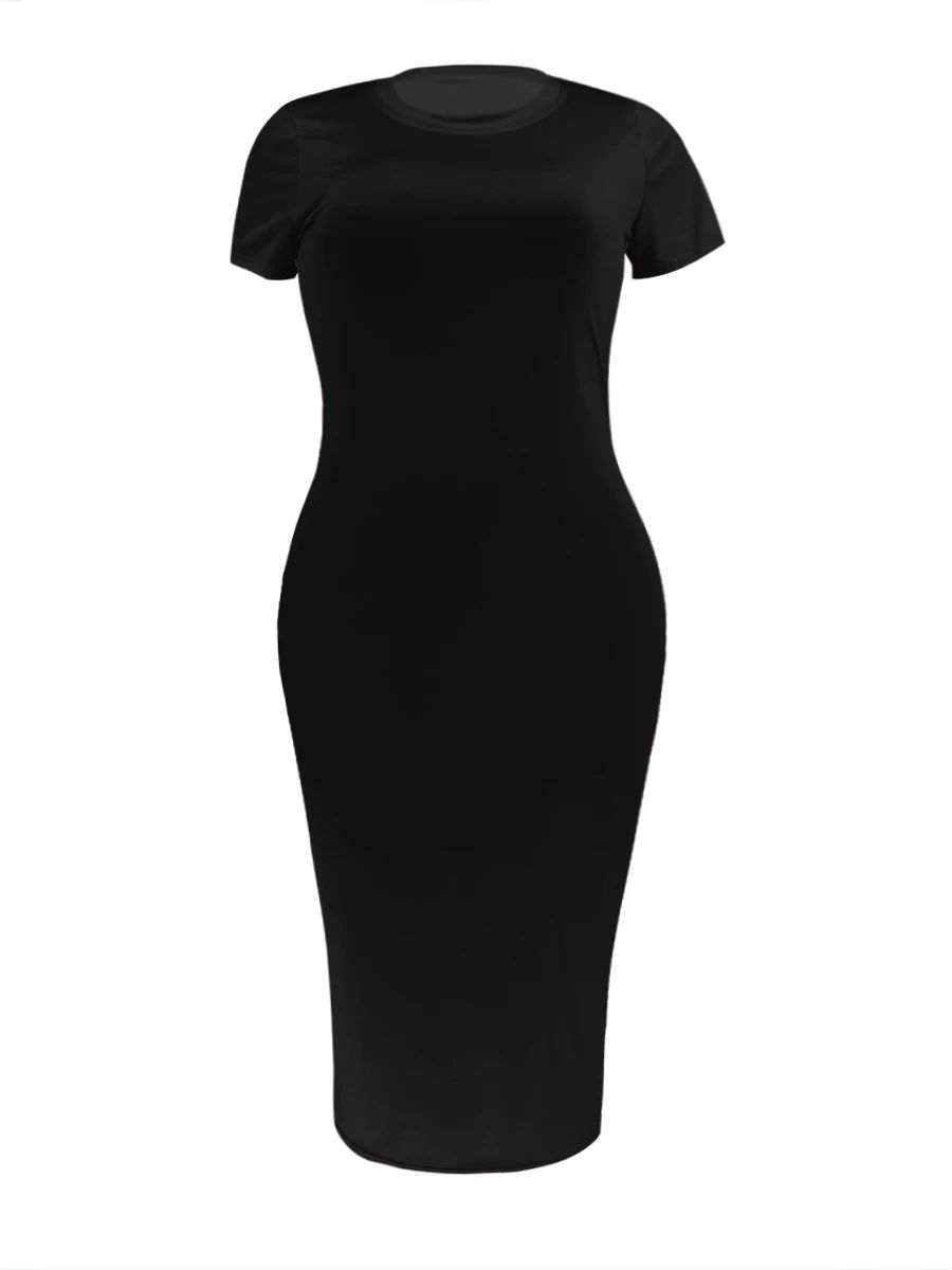 LW Plus Size Round Neck Black Bodycon Dress Women's Causal S - 图3