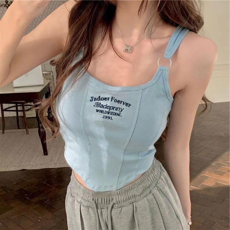 Summer Sleeveless 90s 00s Vintage Clothes Y2K Women Tops Cro - 图0