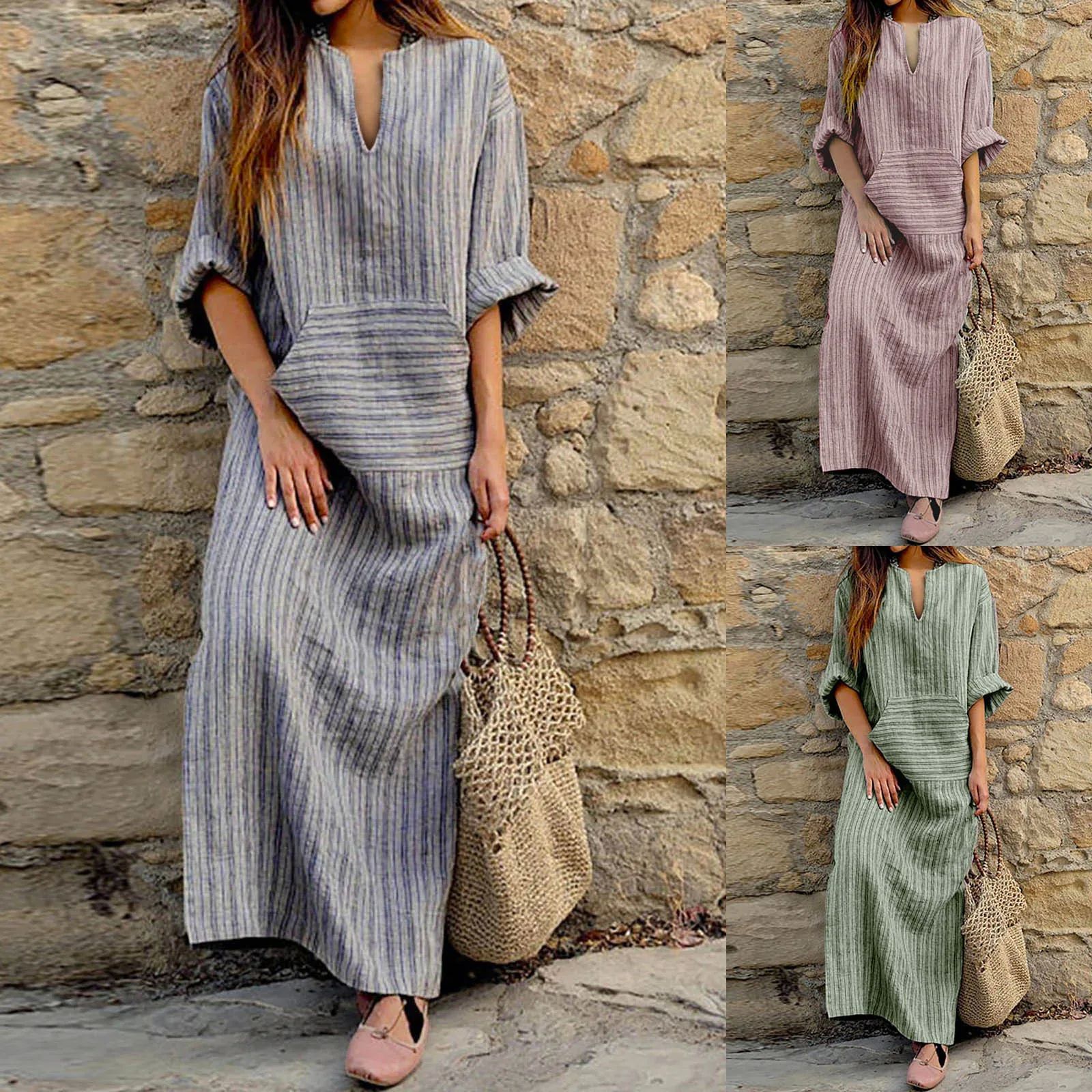 Summer Long Dress Cotton Linen Casual Dresses Women 2024 New - 图3