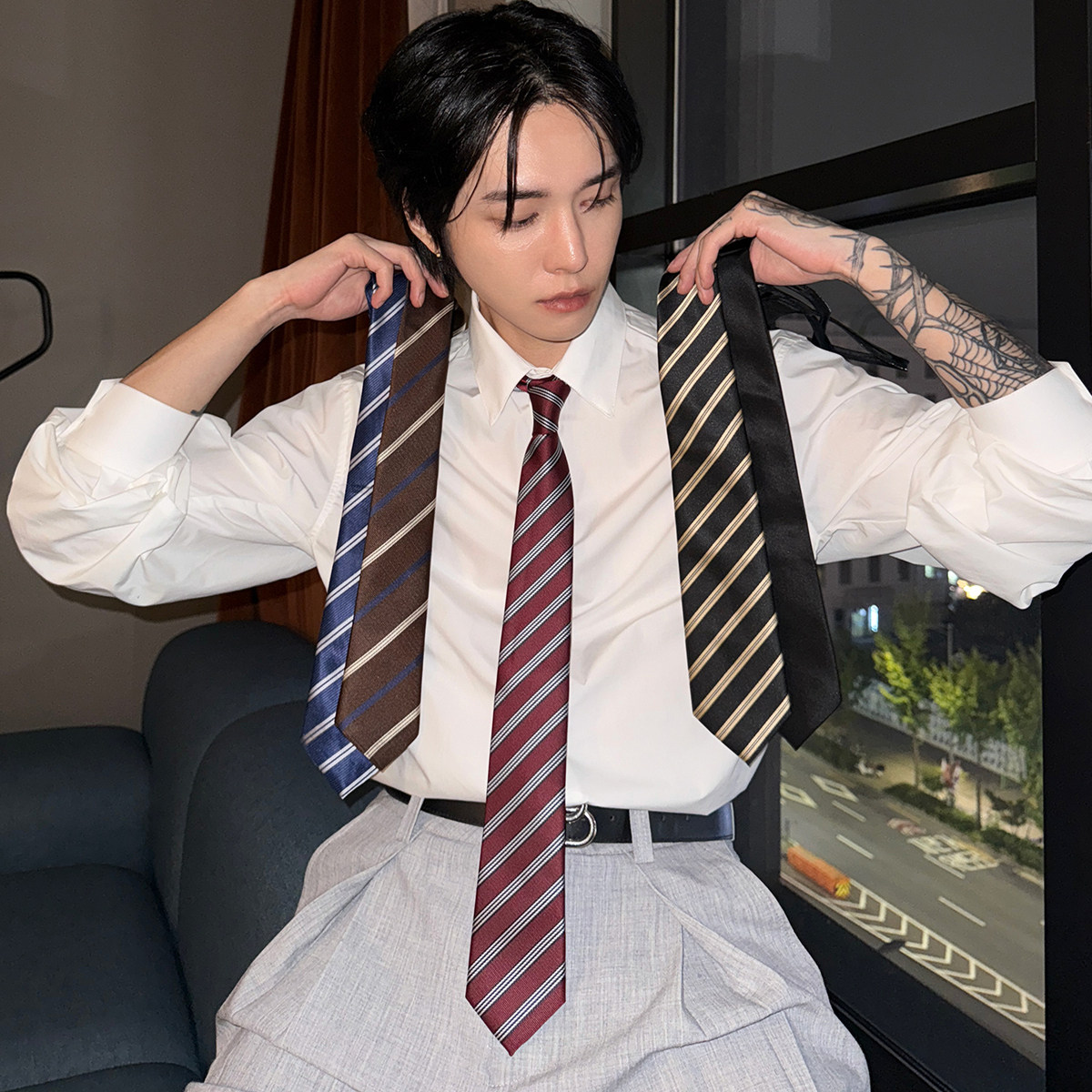 子上男装 韩国高级感条纹领带小众复古手打中古vintage领巾男款潮,淘宝优惠券,粉丝福利购,淘宝优惠卷