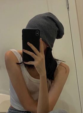 网红灰色辣妹酷潮针织春秋月子帽