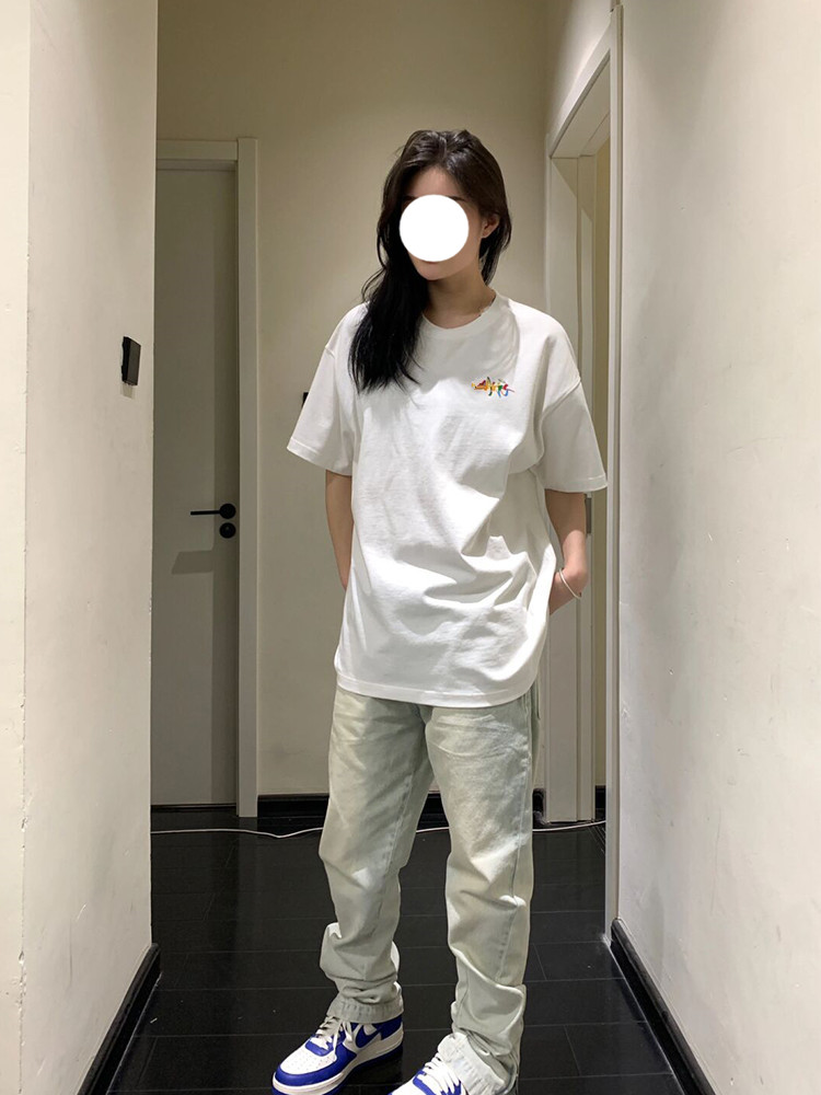 美式复古纯棉白色T恤女ins潮宽松夏季新款短袖高街上衣设计感小众 - 图0