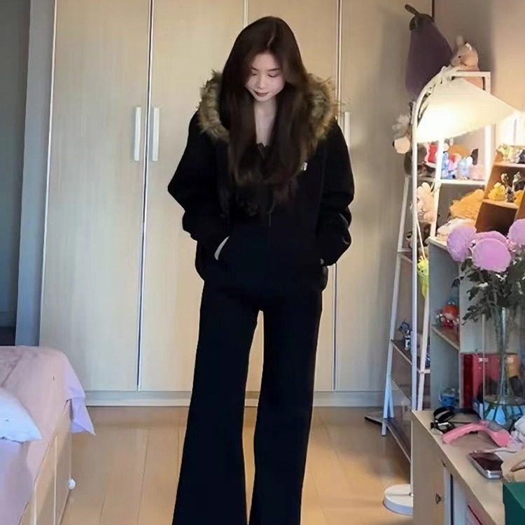 黑色加厚短款外套女连帽冬季2025新款小个子百搭宽松韩系上衣加绒,淘宝优惠券,粉丝福利购,淘宝优惠卷