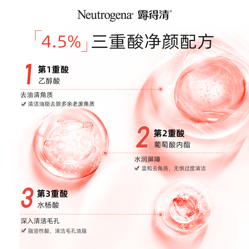 露得清三重酸水杨酸祛油控痘洁面啫喱改善痘肌毛孔清洁温和洗面奶