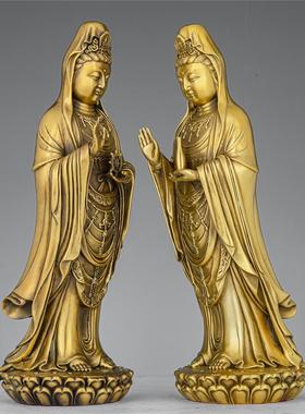 黄铜南海观音菩萨站像普陀山同款立莲观音佛像家用观世音供奉摆件