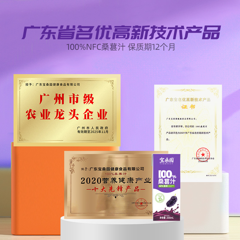 宝桑园100%NFC桑葚汁农科院联合研发桑果汁网红饮料200ml*2 - 图0