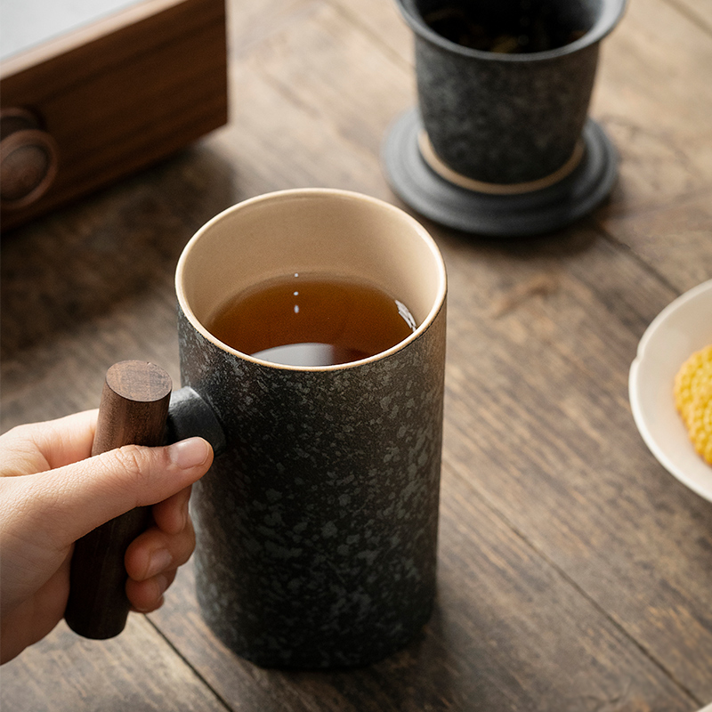 茶水分离茶杯陶瓷泡茶杯办公室带盖过滤喝茶单个人专用马克杯定制