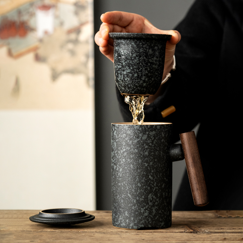 茶水分离茶杯陶瓷泡茶杯办公室带盖过滤喝茶单个人专用马克杯定制