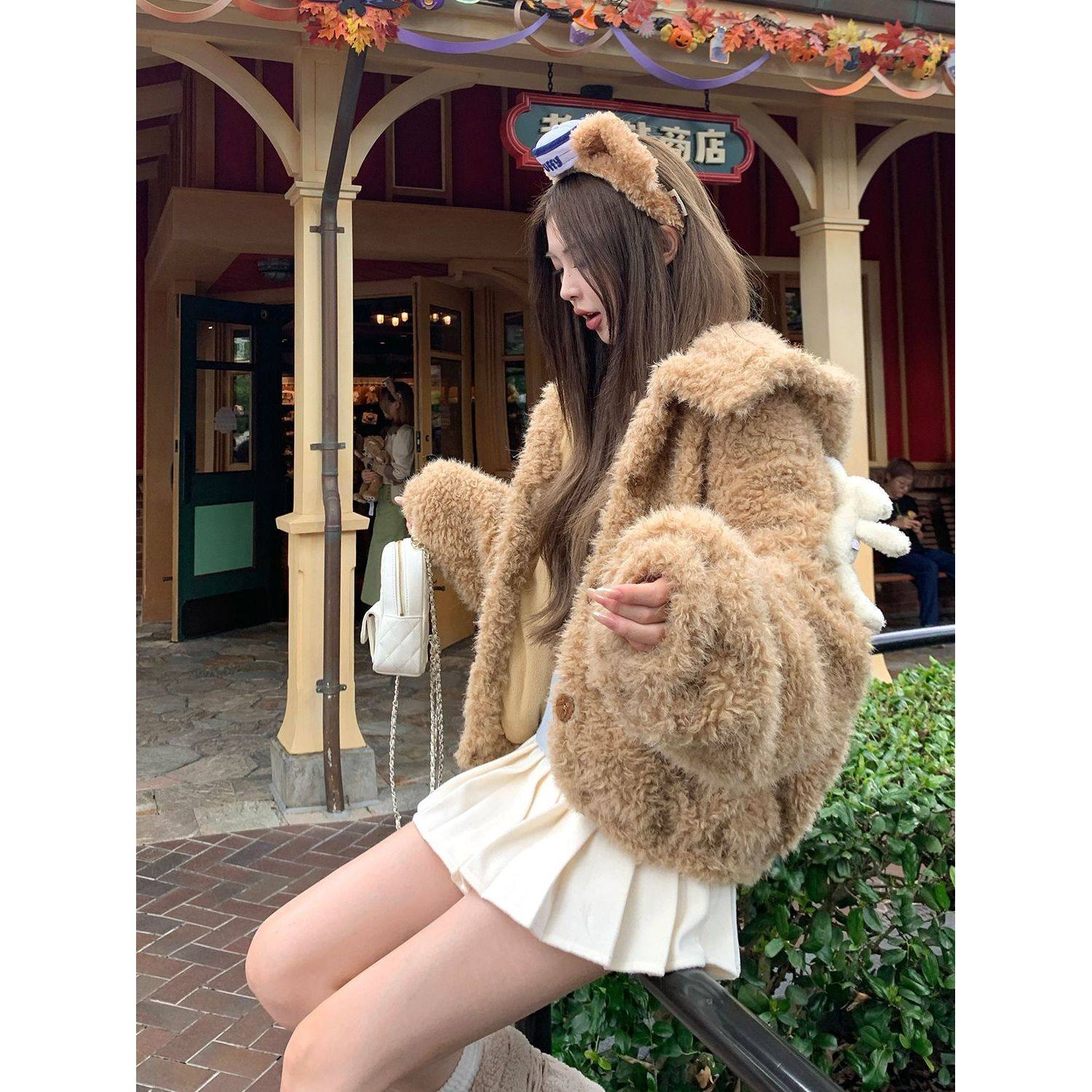 肉桂棉花糖  宽松休闲慵懒风兔子连帽保暖大衣毛呢外套冬季新款,淘宝优惠券,粉丝福利购,淘宝优惠卷