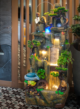 客厅招财循环流水喷泉现t代简约景观装饰品电视柜旁边落地生财摆