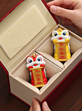 国潮文创平安喜乐醒狮小摆件桌面茶桌装饰创意狮子工艺品生日礼物